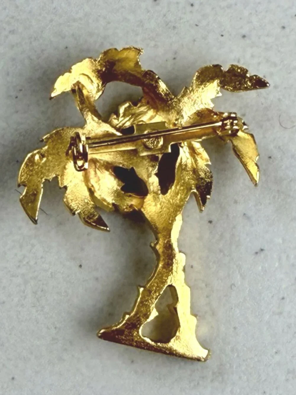 Vintage Palm Tree Brooch 1970s Gold Tone Metal Tropical Pin